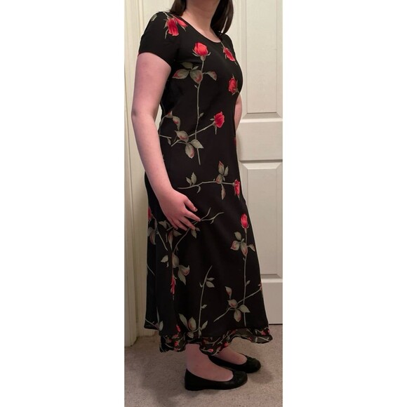 Vintage Jessica Howard Petite‎ Black Dress Long Stem Red Roses Size Small Medium - Picture 4 of 6